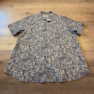 Tommy Bahama Mens XL Grey Tonal Tropical Leaf Tencel Modal Button Down Shirt